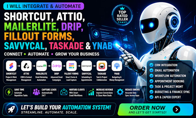 integrate shortcut attio mailerlite drip fillout forms savvycal taskade ynab