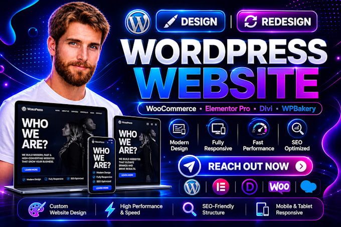 design wordpress website woocommerce redesign  elementor pro divi wpbakery