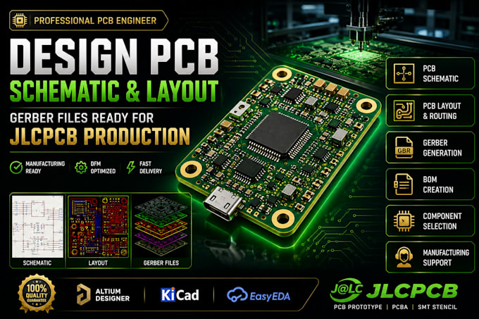 design pcb schematic, layout and gerber files ready for jclpcb production