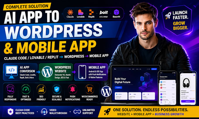 claude code to wordpress elementor v4 website wix lovable ai replit app bolt
