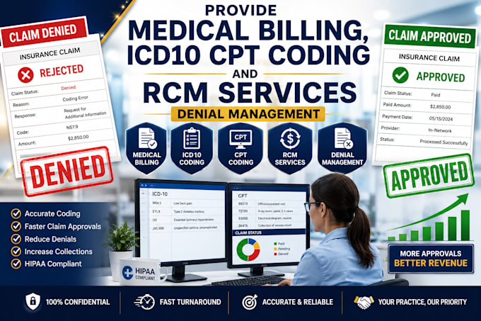 provide medical billing, icd10 cpt coding and rcm services, denial management