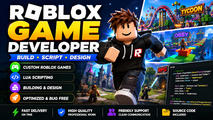 develop a professional roblox game with scripting and building