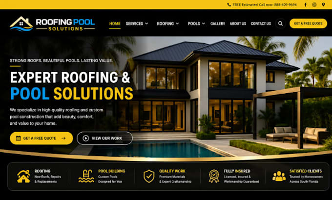 build squarespace construction website, hvac contractor, roofing, pool website