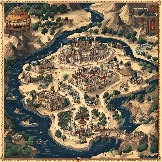 create event, tourist, and fantasy map illustration
