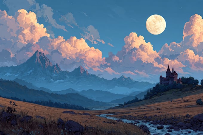 create stunning fantasy background and scenery illustration