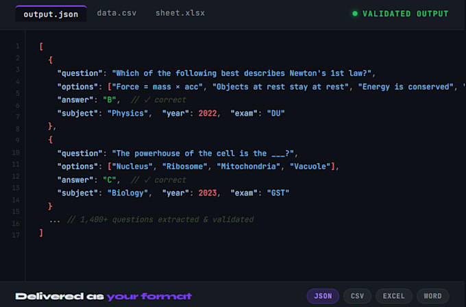 extract mcqs and quiz questions from PDF into clean structured data