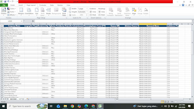 company research, data enrichment and excel data entry