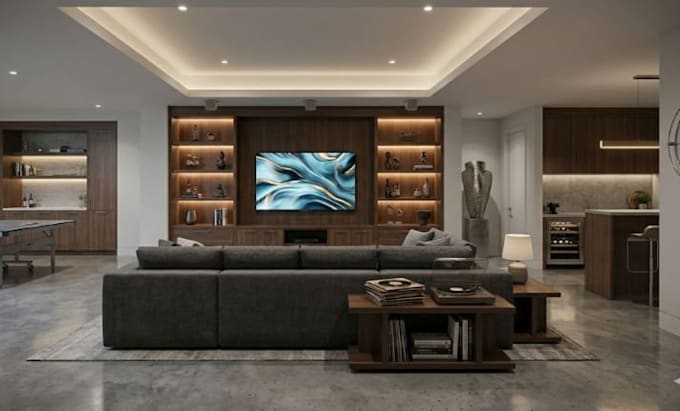 custom basement designs with realistic 3d visualization rendering
