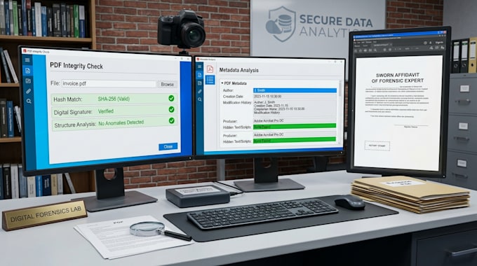 pdf forensic expert , PDF integrity check, metadata analysis and sworn affidavit