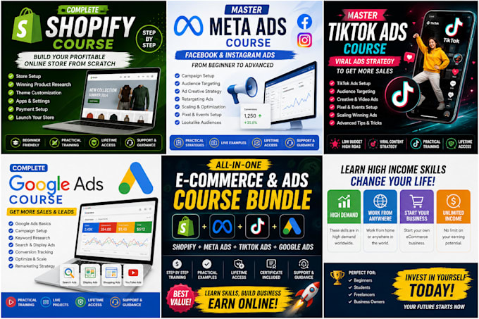 teach you shopify , meta ads ,tiktok ads google ads