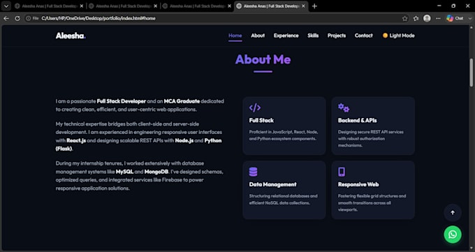 create a modern portfolio website for students and professionals