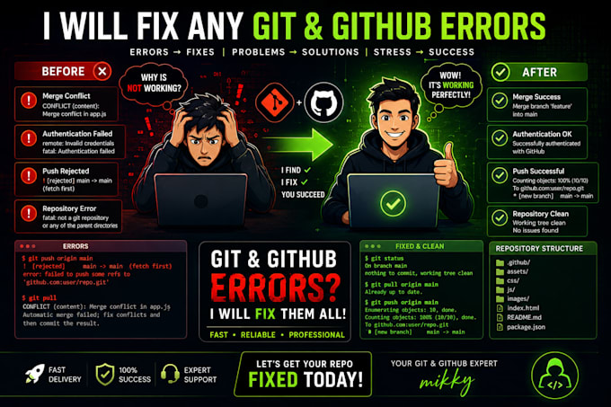 fix git github issues errors problems and setup repositories