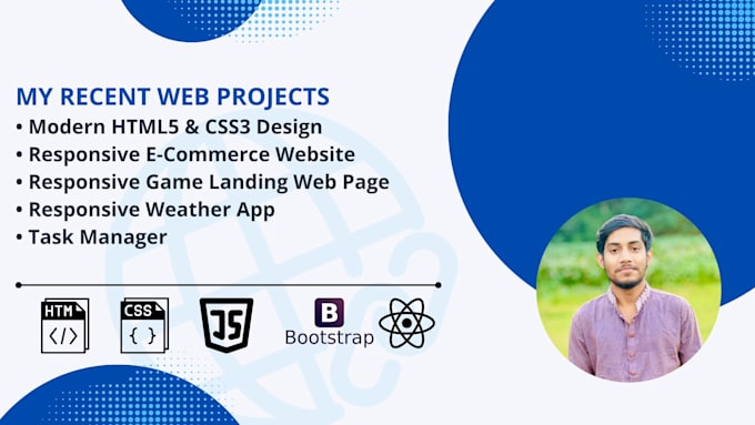 create a responsive frontend website using like HTML CSS javascript and react
