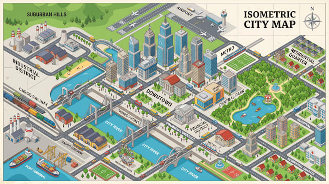 create professional isometric maps, interactive maps and vector map illustration