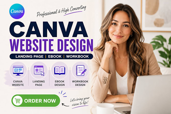 design canva website, canva landing page, canva ebook and workbook
