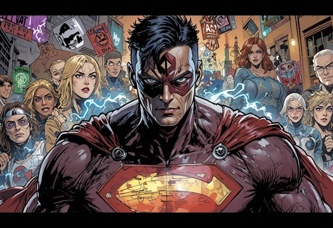 illustrate action packed superhero comic scenes