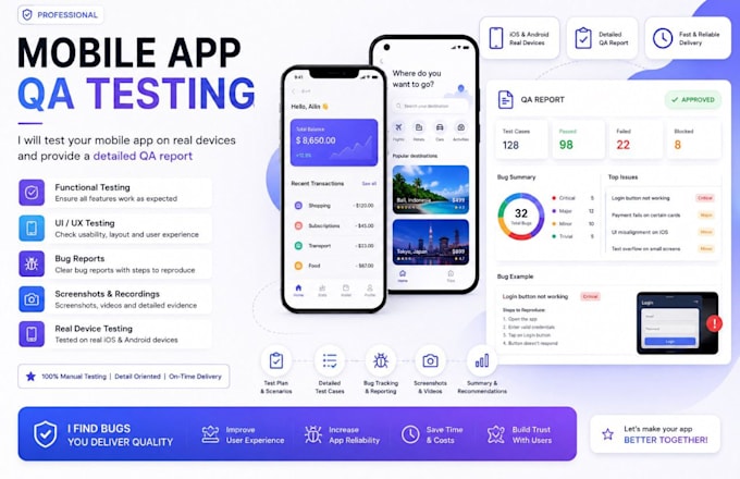 test your website, mobile app and provide QA reports