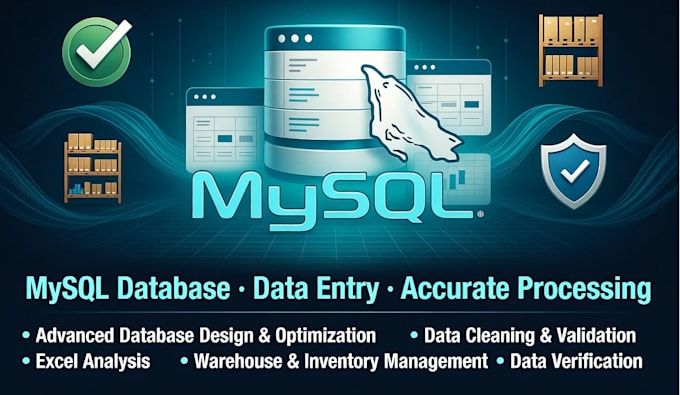 manage mysql database,excel analysis,data entry,processing