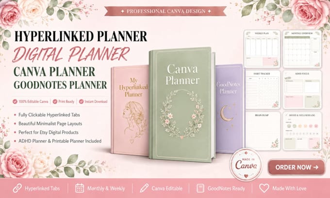 canva hyperlinked planner goodnotes printable planner adhd planner for etsy