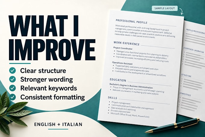 write an ats friendly resume or CV in english or italian
