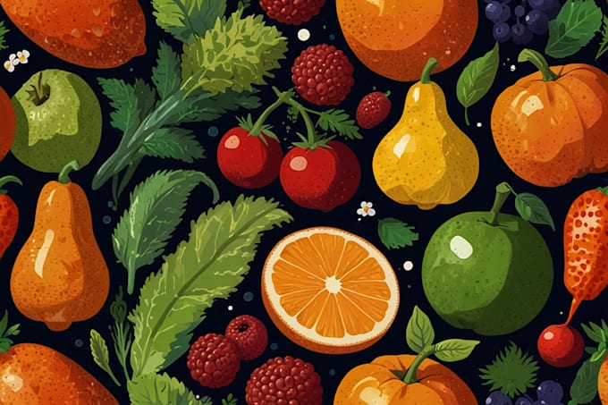 draw food, drink, fruit, vegetables illustration
