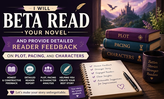 beta read your novel and give detailed reader feedback on plot pacing and charac