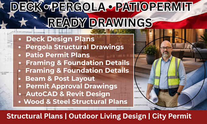 do deck pergola patio permit ready drawing with structural plan