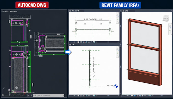 convert autocad and pdf drawing into parametric revit family