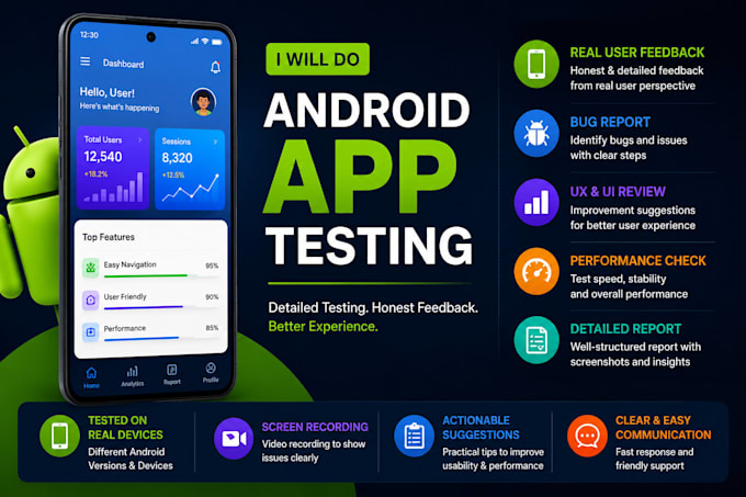 test your android app and provide detailed user feedback