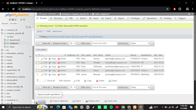 create a mysql database with tables and relationships using phpmyadmin