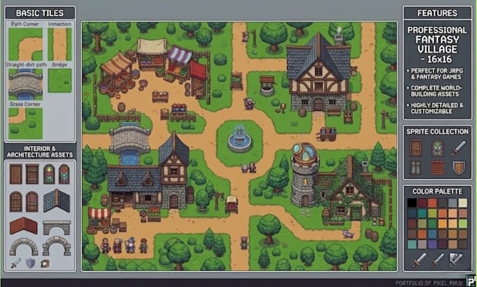 create custom pixel art tileset tilemap rpg game assets for unity and godot