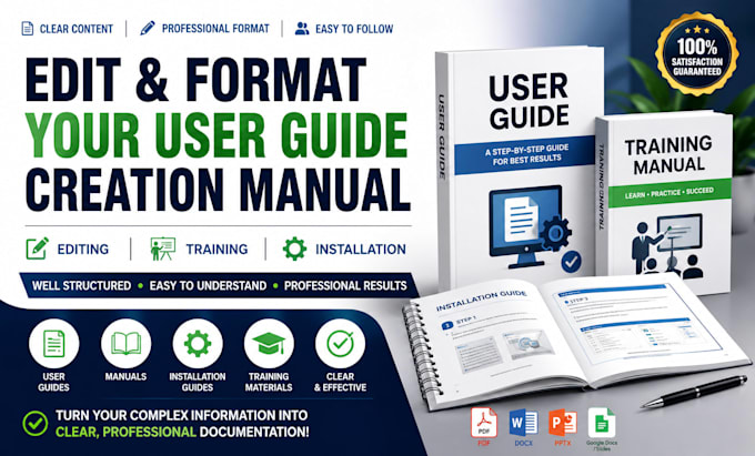 edit and format your user guide creation manual editing ,training book guide