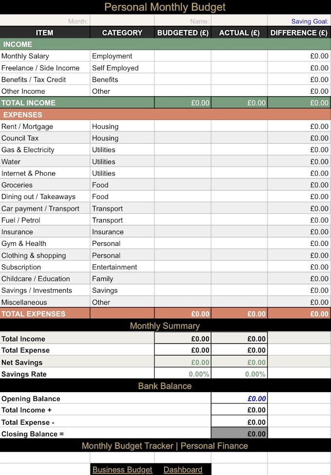 create a professional google sheets budget tracker template