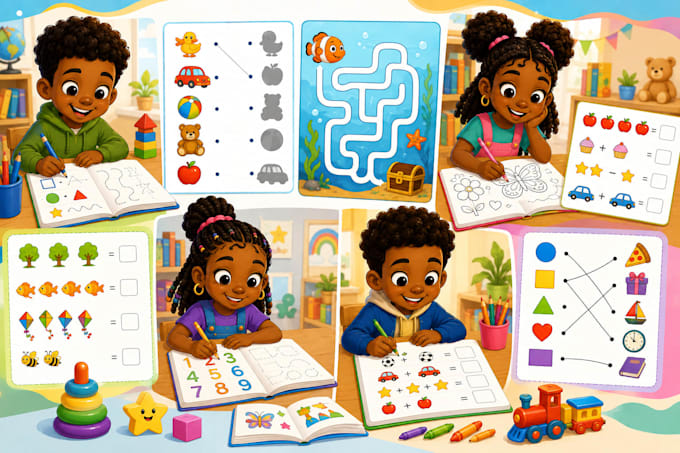 create educational workbook and activity book illustrations