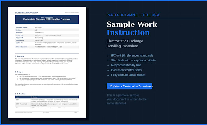 write professional electronics work instructions and technical procedures