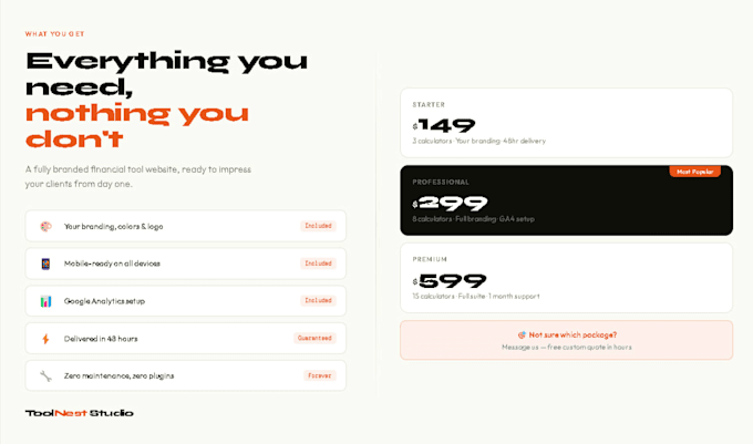build a modern financial calculator website for financial advisors