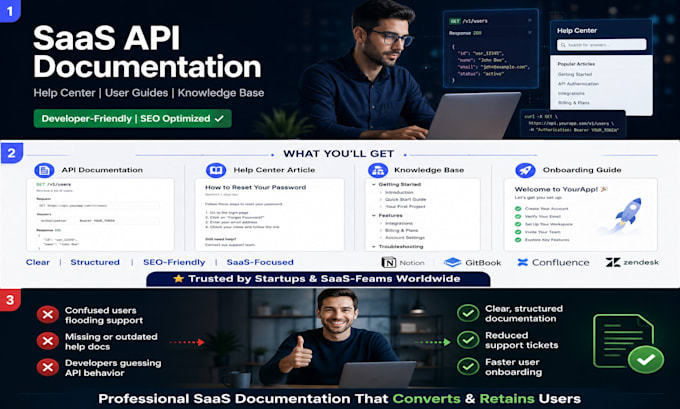 write saas API documentation help center articles and user guides