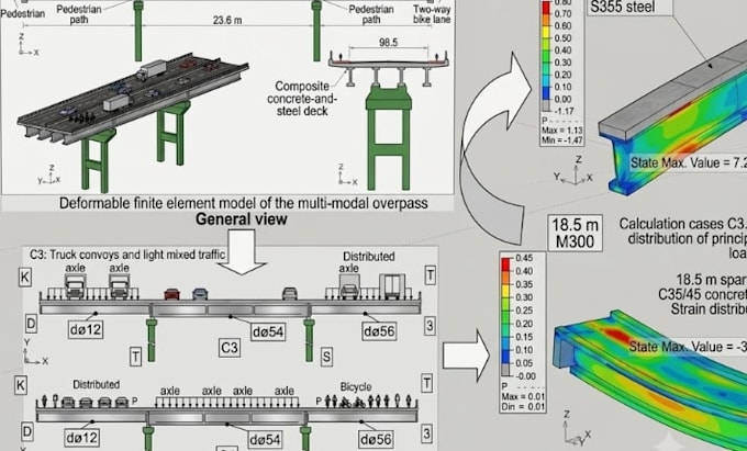 3d bridge ,road design with structural, frame ,load analysis