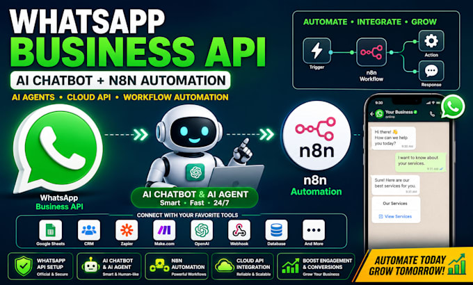 setup whatsapp business API, whatsapp chatbot, n8n ai agent cloud API automation
