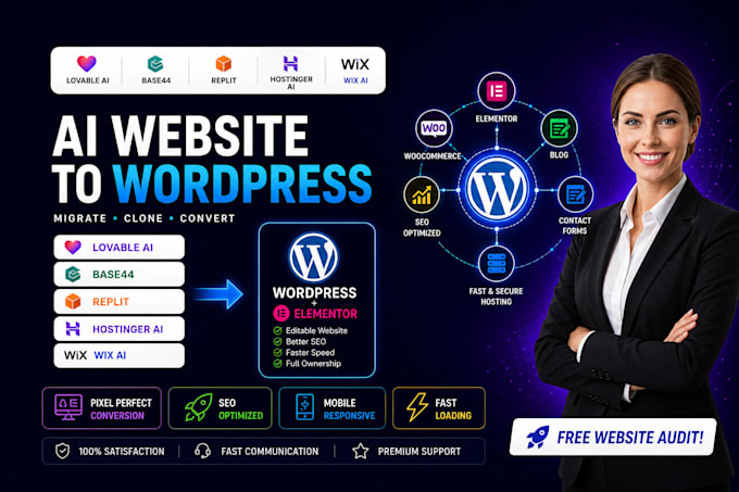migrate lovable ai, base44, wix ai, hostinger ai or replit website to wordpress
