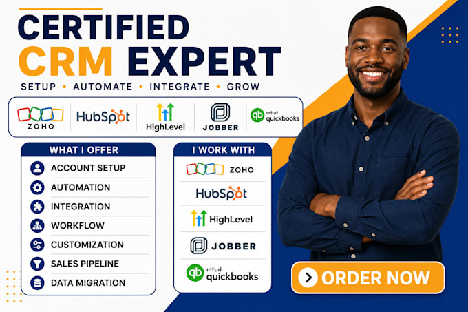 build and automate zoho, hubspot, gohighlevel, jobber and quickbooks integration