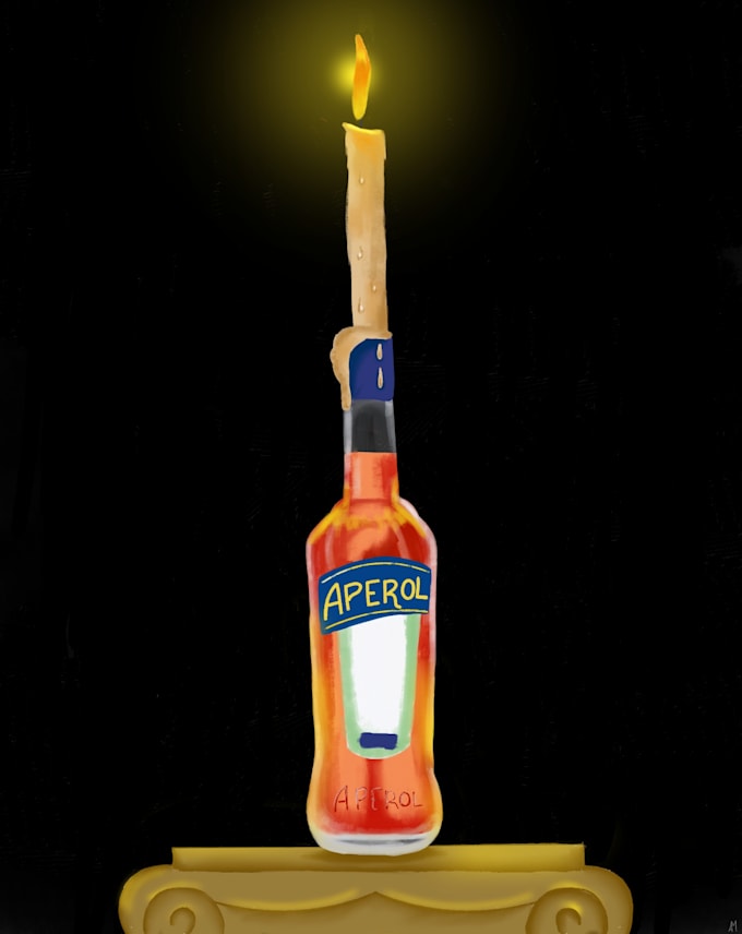 surreal digital illustration with candle and bottle