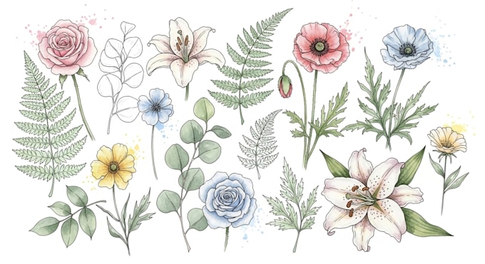 paint watercolor flowers and botanical illustrations