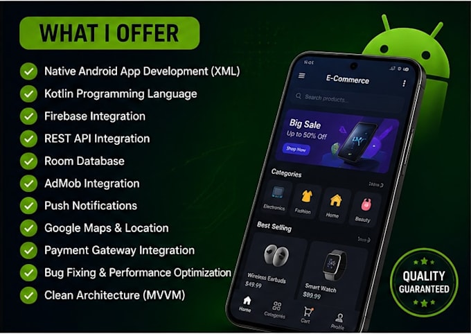 develop a professional native android app using kotlin and android studio