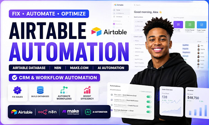 setup airtable automation airtable database design n8n make com crm automation