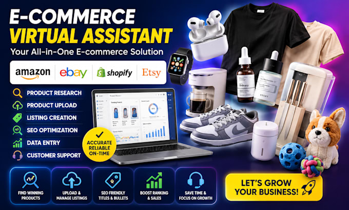 do amazon zalando shopify etsy product research upload listing seo data entry va