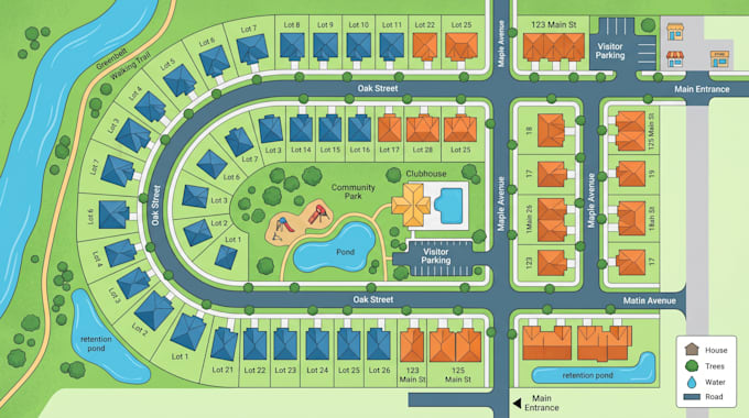 design illustrated property map, real estate map, land layout, vector site map