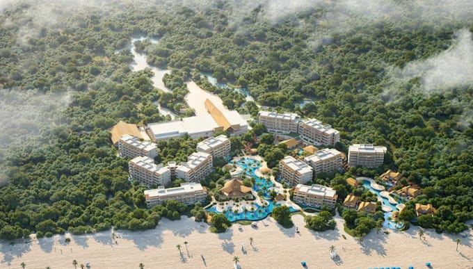 design luxury resort masterplan cgi aerial site plan beachfront community render