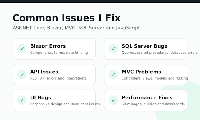 fix bugs in asp net core blazor mvc and sql server apps