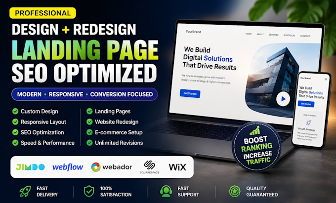 design jimdo webflow webador squarespace wix landing page website redesign SEO